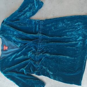 Sundance Teal Silk Blend Velvet Blouse top Shirt Wrap style